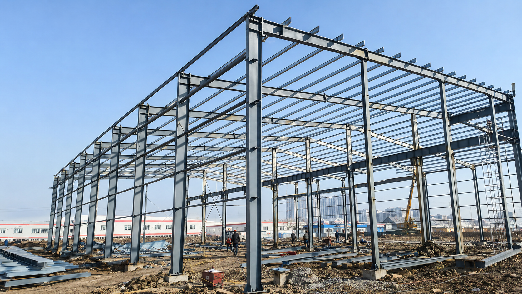 MS fabricated structure installed at commercial entrance — front elevation view